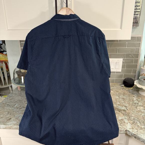 Denim And Flower Ricky Singh Men’s‎ Casual Shirt Navy White Polls Dot XL - Picture 2 of 9